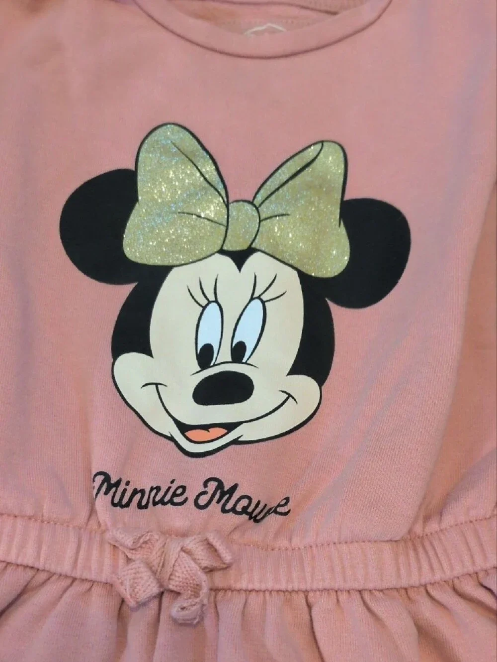 Disney Minnie Mouse Girls Pink Dress with Gold Bow Graphic (Size 104 = 4Y)